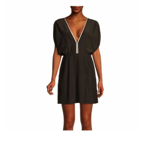 Kiki de Montparnasse $488 Silk V-Neck Mini Dress Black White Size Small - Picture 2 of 11